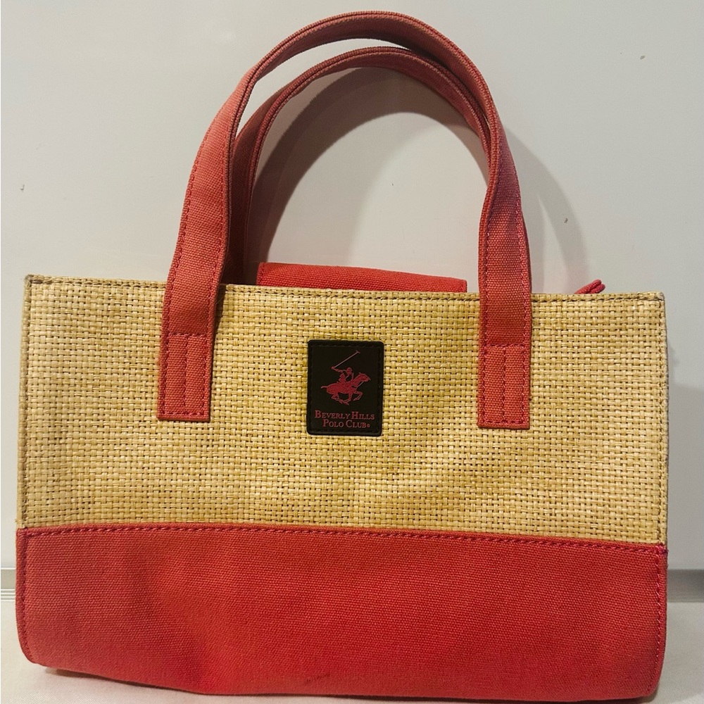 Beverly Hills Polo Club Canvas Tote Handbag Pink Double Handle Beach Summer